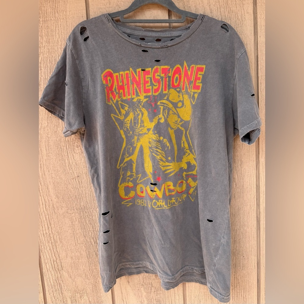 Distressed Country Deep Cowboy Graphic Tee Western Rodeo Vintage Style Grunge S